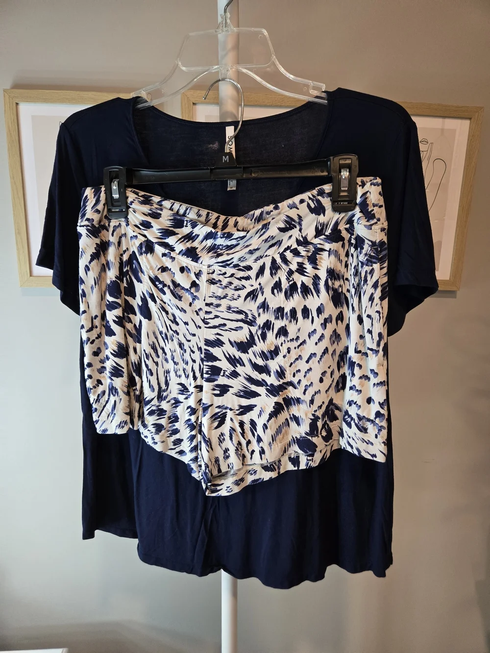 Soma Navy Top with White & Navy Printed Shorts Pajama Set